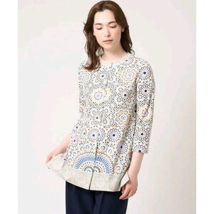 Christian Aujard Tile Pattern Print Tunic Button Up Shirt Est Size M Cotton